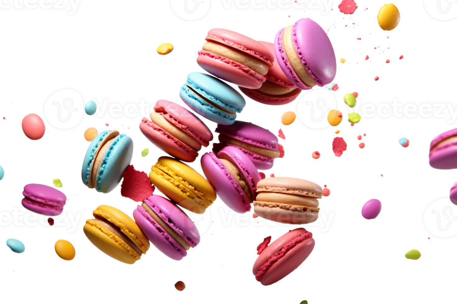 Falling Colorful Macaron Bliss on transparent background. png