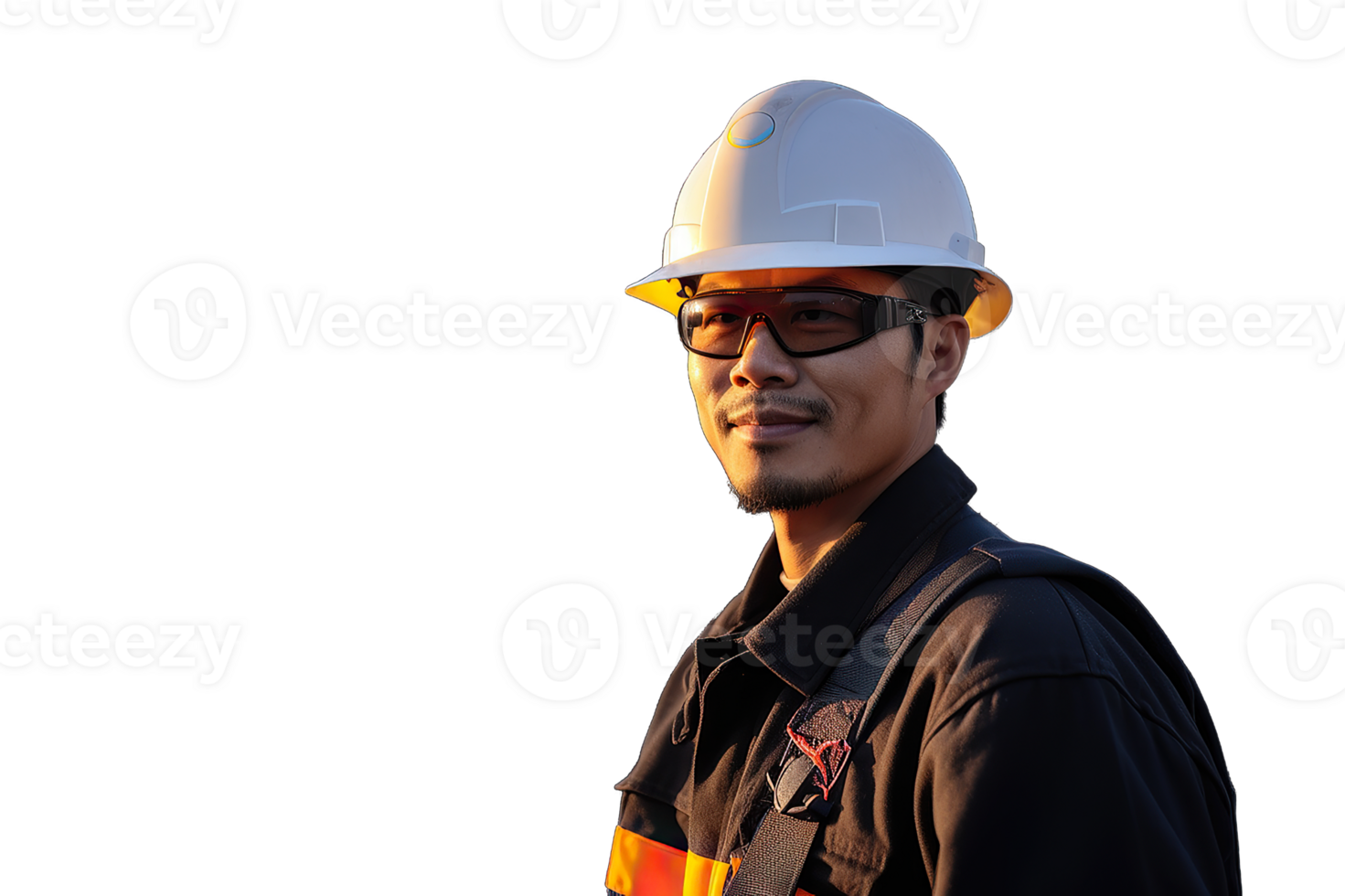 Engineer man using work hat with sunglasses isolated on transparent background png