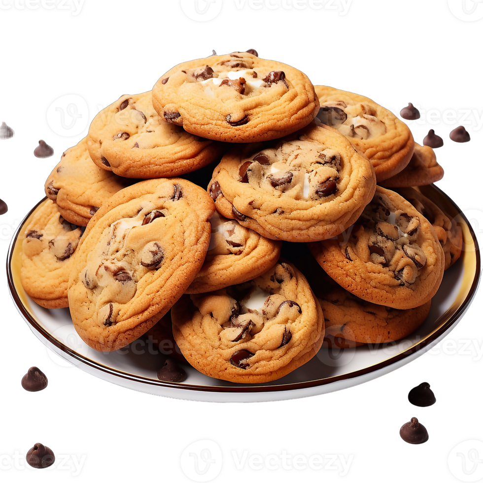 Chocolate chip cookies biscuits isolated on transparent background png
