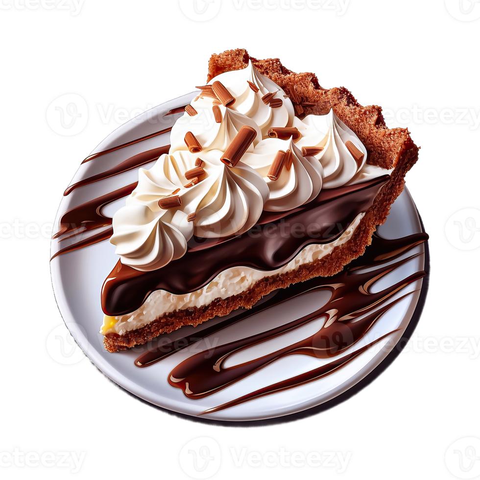 Chocolate cream cake piece isolated on transparent background png