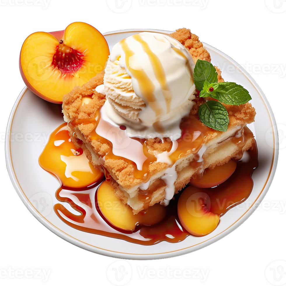 Slice of cake with peaches isolated on transparent background png