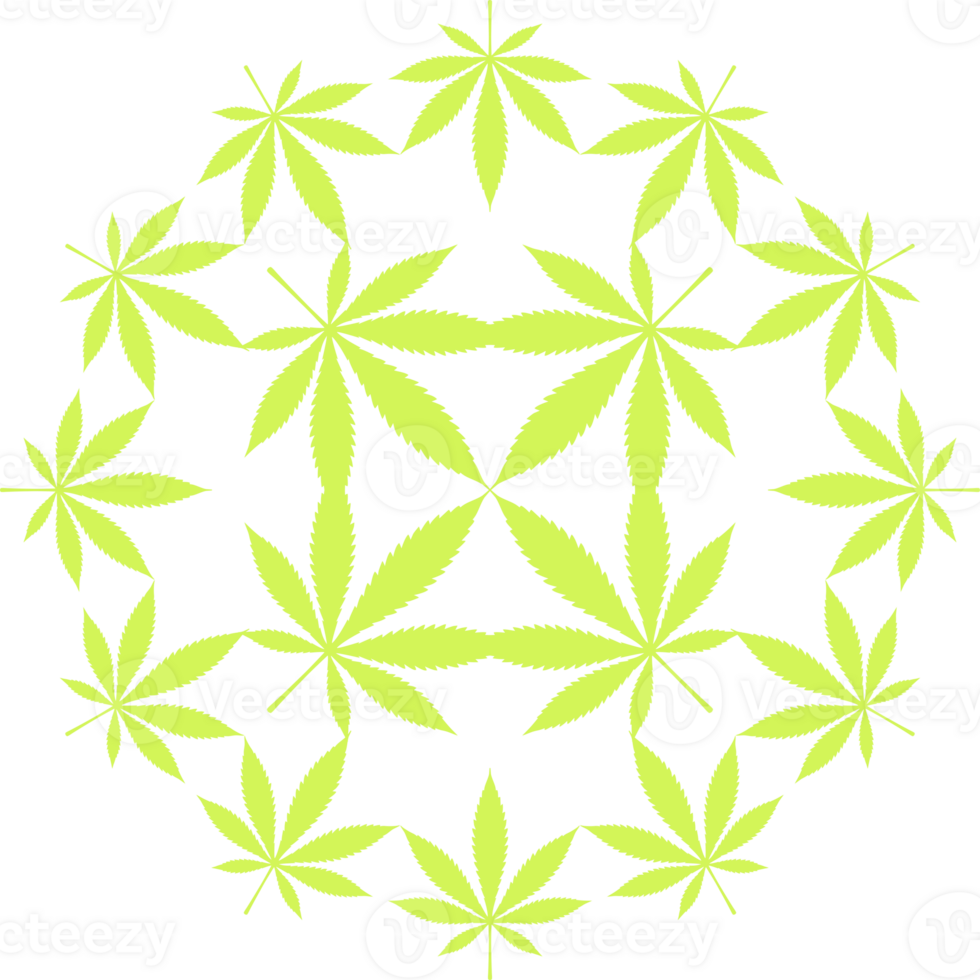 Cannabis also known as Marijuana Plant Leaf Silhouette Circle Shape Composition, can use for Decoration, Ornate, Wallpaper, Cover, Art Illustration, Textile, Fabric, Fashion, or Graphic Design Element png