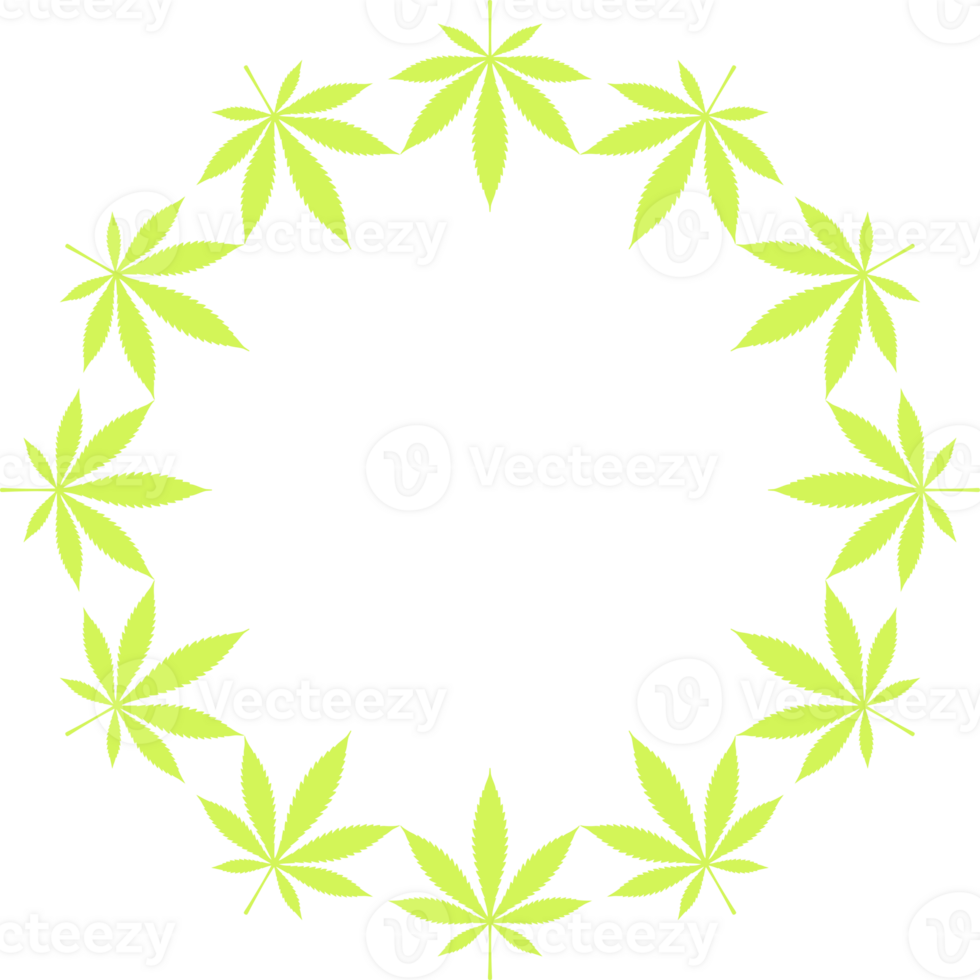 Cannabis also known as Marijuana Plant Leaf Silhouette Circle Shape Composition, can use for Decoration, Ornate, Wallpaper, Cover, Art Illustration, Textile, Fabric, Fashion, or Graphic Design Element png