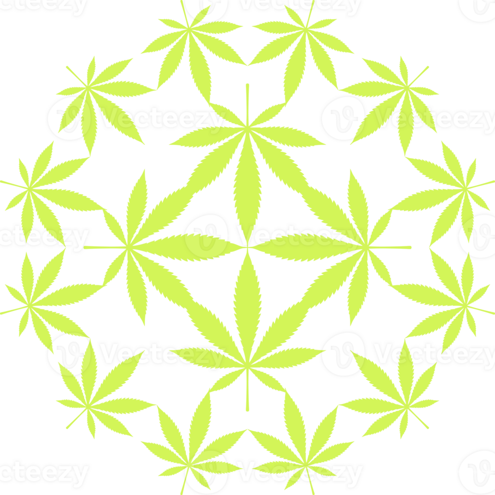 Cannabis also known as Marijuana Plant Leaf Silhouette Circle Shape Composition, can use for Decoration, Ornate, Wallpaper, Cover, Art Illustration, Textile, Fabric, Fashion, or Graphic Design Element png