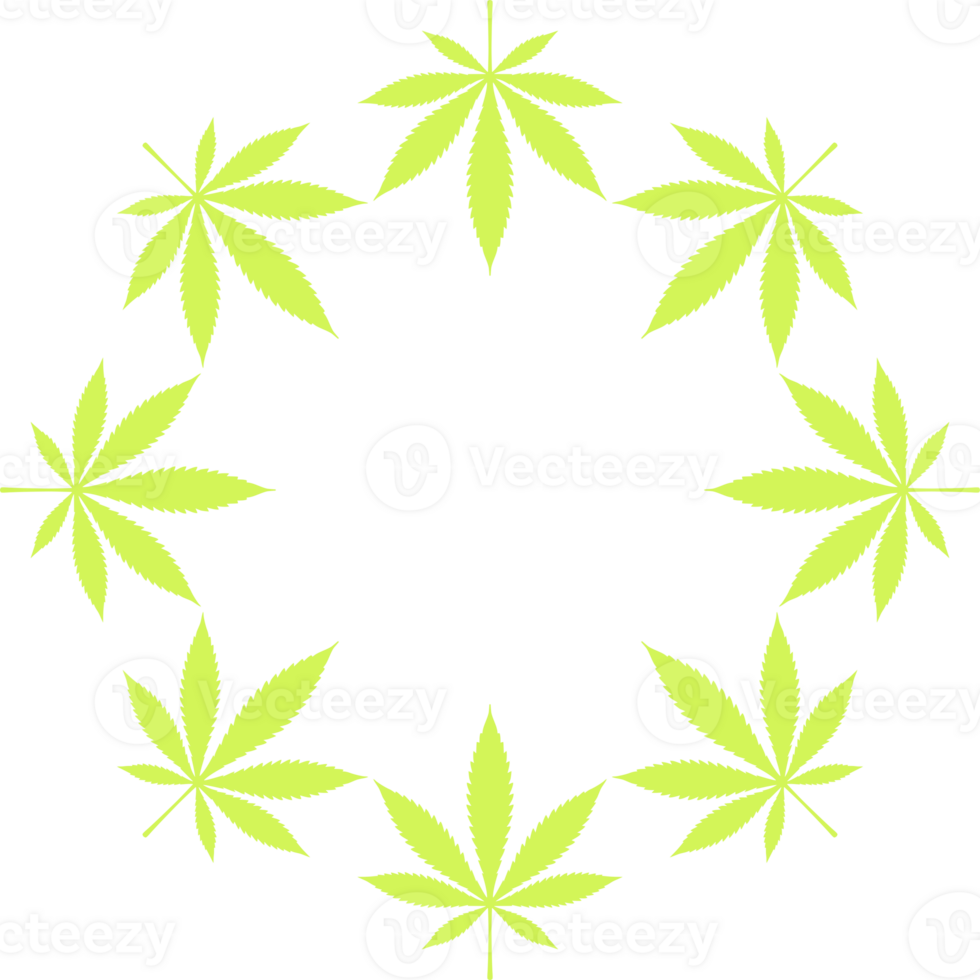 Cannabis also known as Marijuana Plant Leaf Silhouette Circle Shape Composition, can use for Decoration, Ornate, Wallpaper, Cover, Art Illustration, Textile, Fabric, Fashion, or Graphic Design Element png