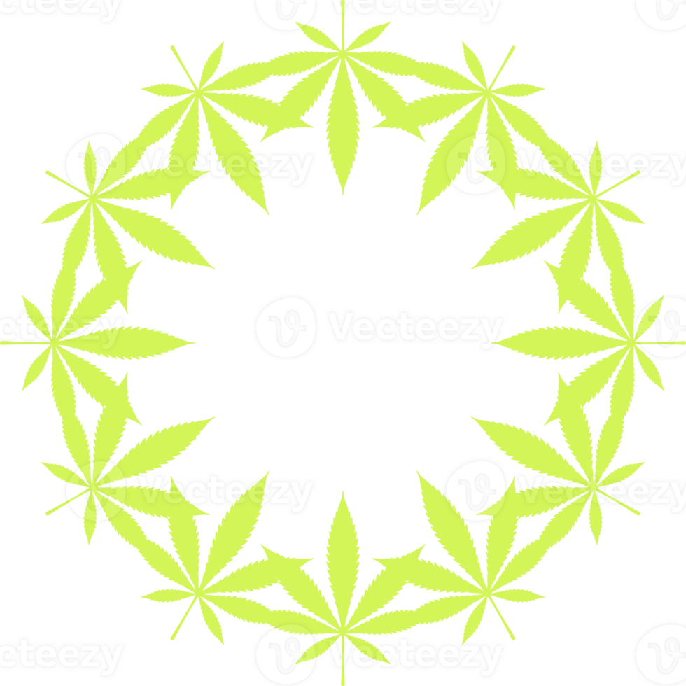 Cannabis also known as Marijuana Plant Leaf Silhouette Circle Shape Composition, can use for Decoration, Ornate, Wallpaper, Cover, Art Illustration, Textile, Fabric, Fashion, or Graphic Design Element png