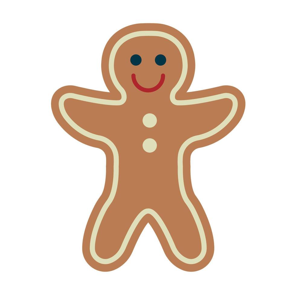 saludo pan de jengibre hombre personaje con botones, Formación de hielo decoración. gracioso Navidad Galleta. tradicional dulce Navidad jengibre galleta. ilustración aislado en blanco antecedentes. vector