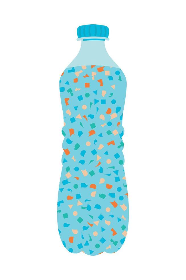 Micro plastic pollution concept. Microplastic in water. Environmental pollution by toxic waste. Toxic pieces in water bottle. illustration isolated on white background. vector