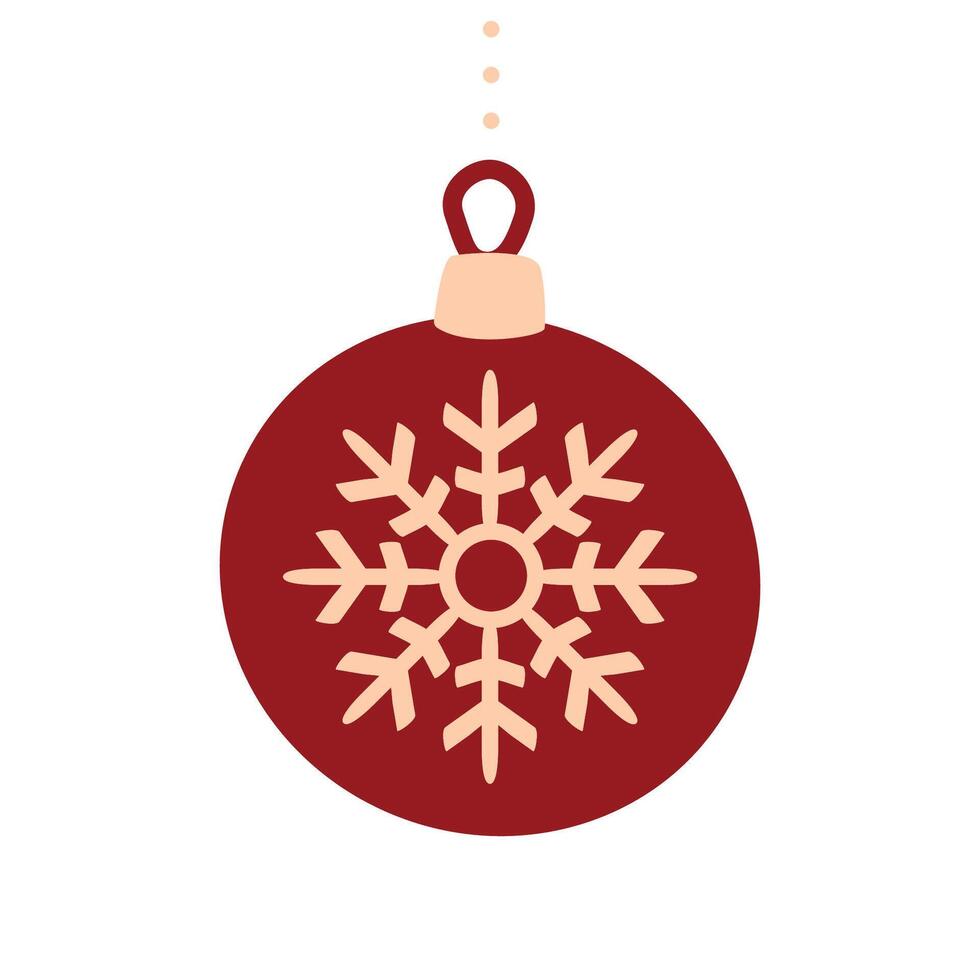 circulo rojo Navidad árbol juguete con copo de nieve. ilustración en plano estilo. temporada decoración, Navidad y nuevo año celebracion, icono aislado en blanco antecedentes. diseño modelo. vector