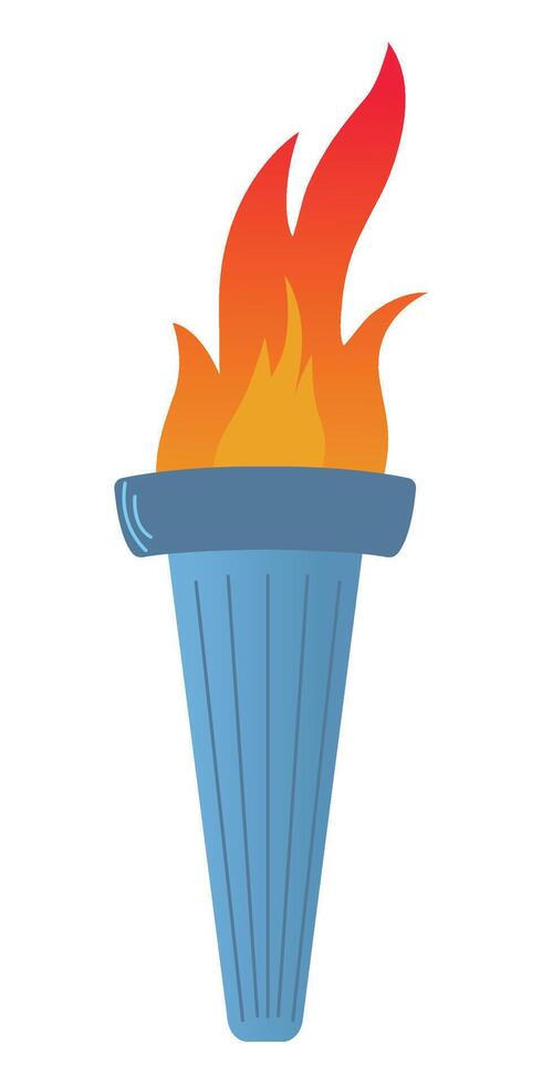 Colorful Flaming Torch, flat illustration isolated on white background. Symbols of relay race, competition victory, champion or winner. vector