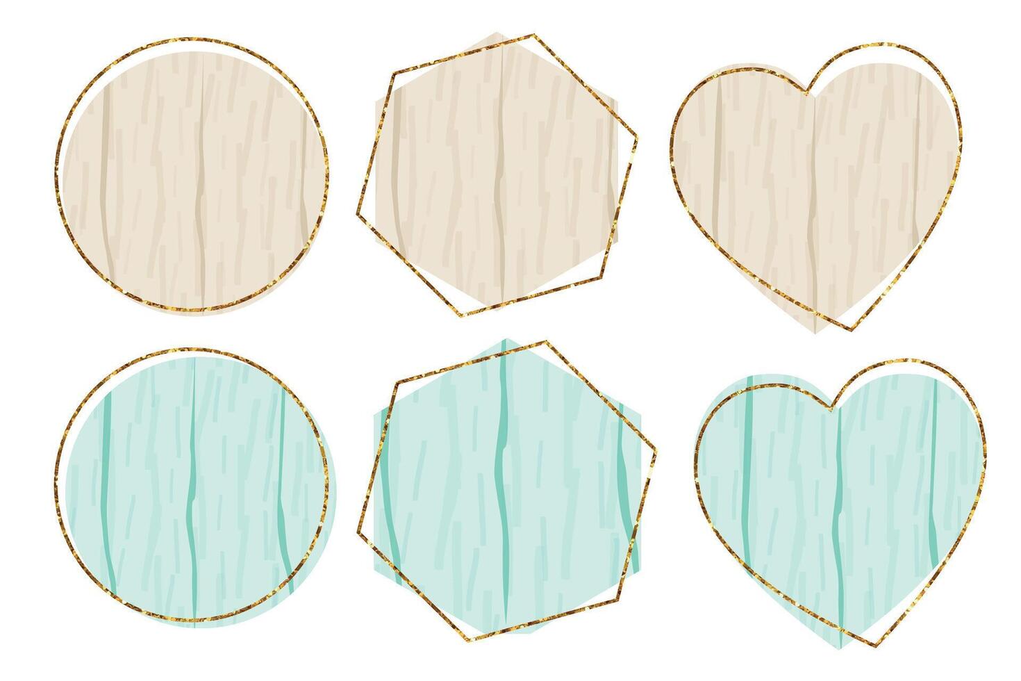 de madera hexágono, circulo y corazón firmar elementos. madera junta, marco, insignia, etiqueta, proteger, letrero recopilación. marrón antecedentes para tu texto. ilustración. vector