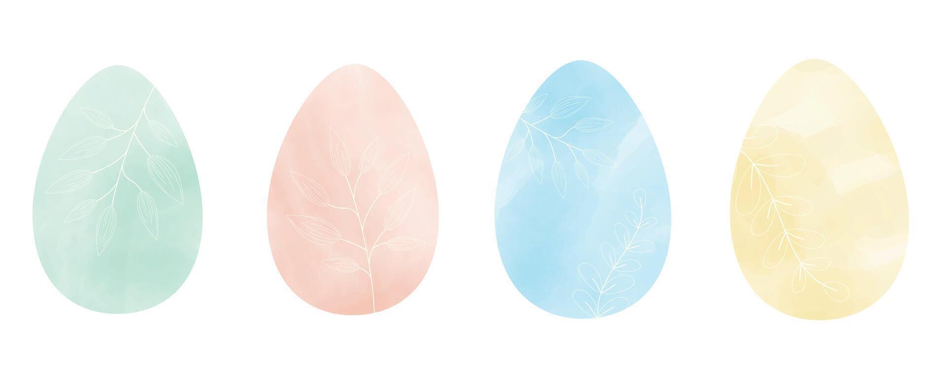 Watercolor easter eggs silhouette with white elements collection. Set of illustration isolated on white background, template for poster, icon, card, logo, label. vector