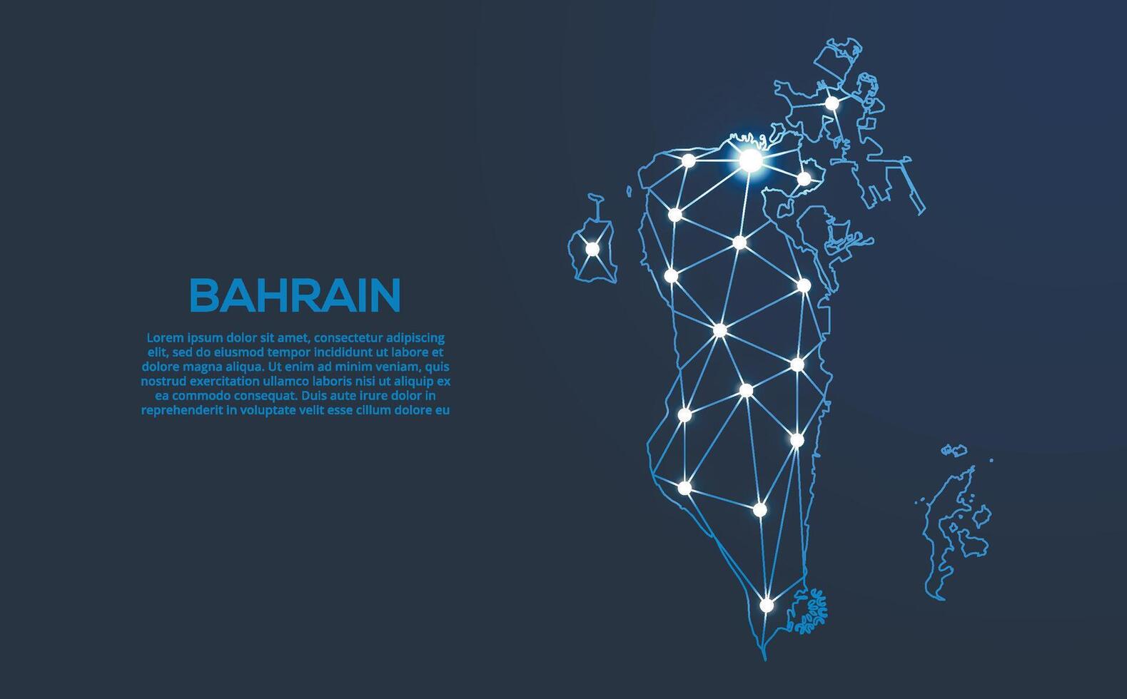 Bahrain communication network map. low poly image of a global map with lights in the form of cities. Map in the form of a constellation, mute and stars vector