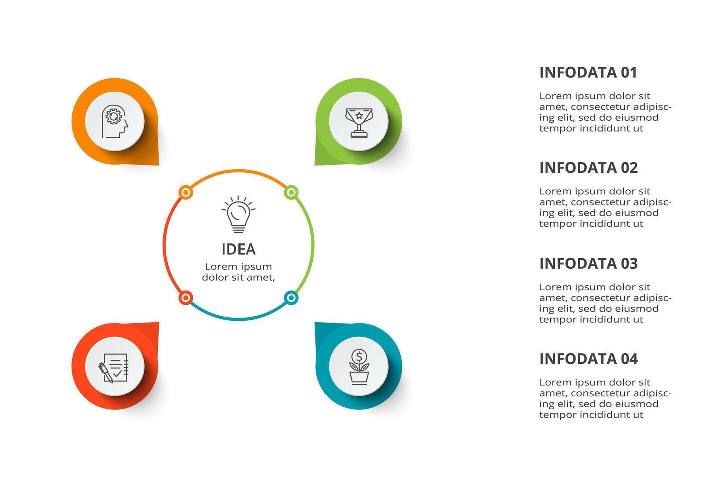 creativo concepto para infografía con 4 4 pasos, opciones, partes o procesos. negocio datos visualización. vector