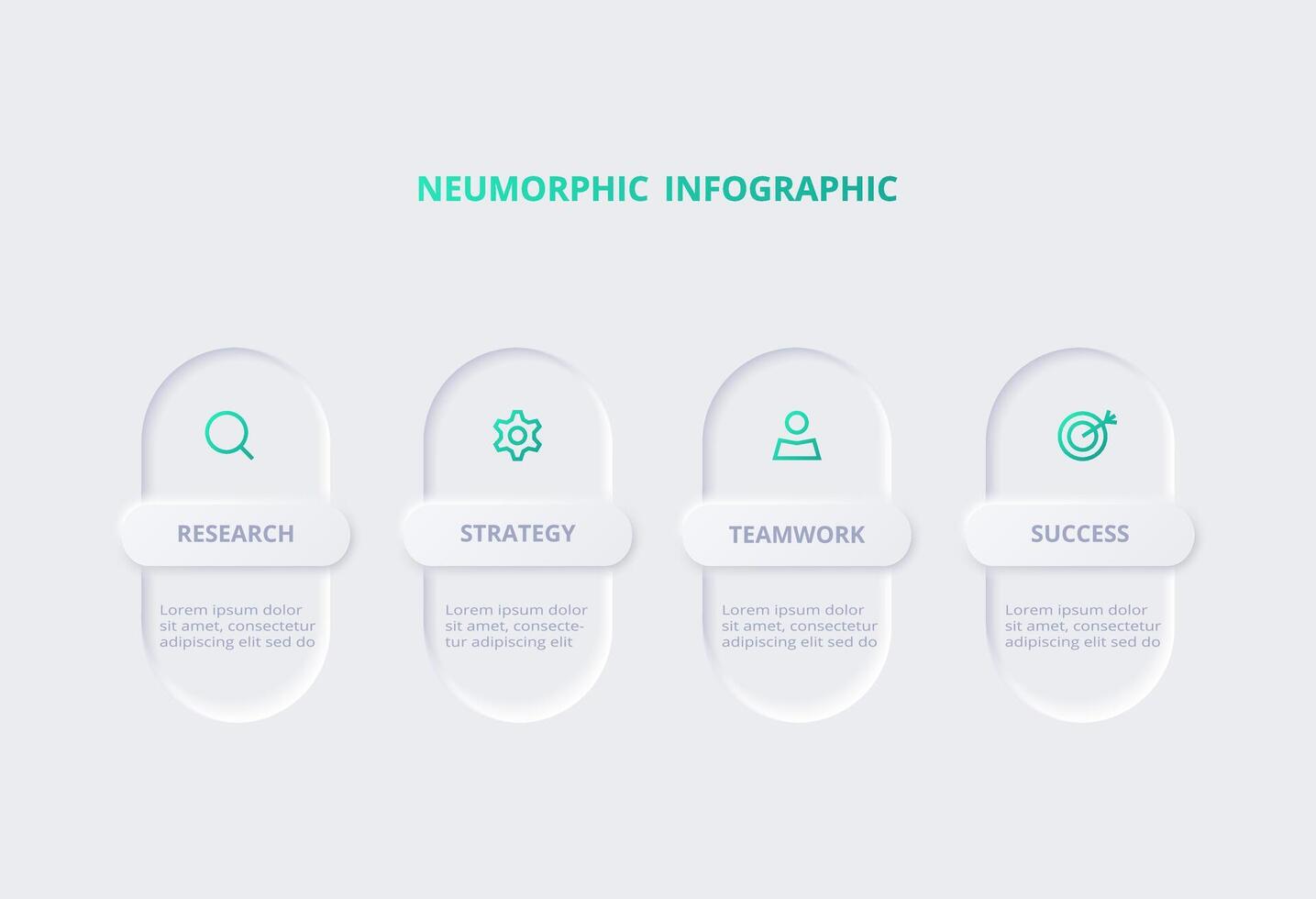 Neumorphic flowchart infographic. Creative concept for infographic with 4 steps, options, parts or processes. Template for diagram, graph, presentation and chart. vector