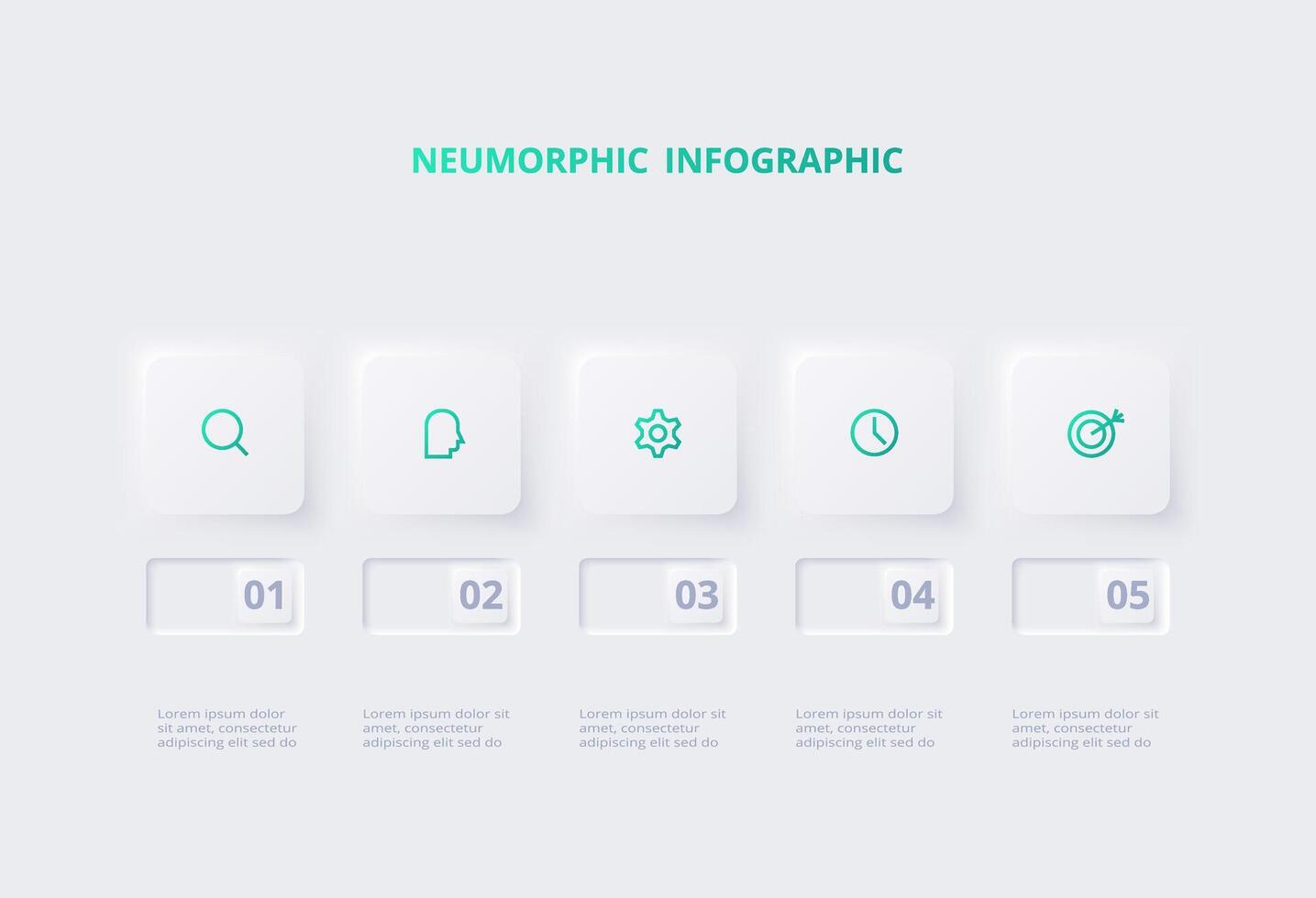 Neumorphic flowchart infographic. Creative concept for infographic with 5 steps, options, parts or processes. Template for diagram, graph, presentation and chart. vector