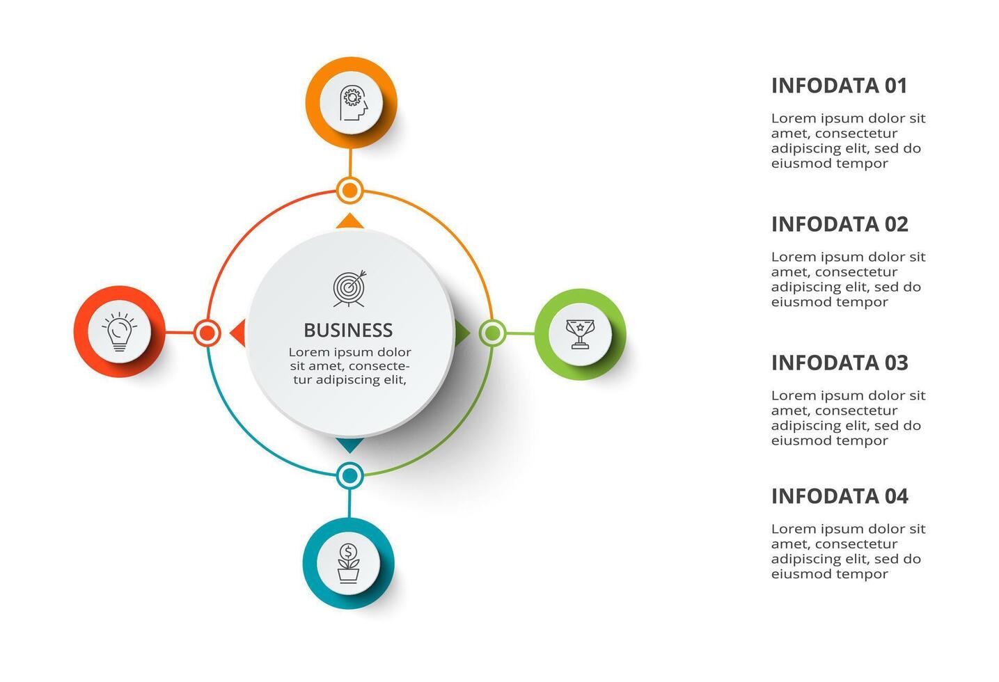 creativo concepto para infografía con 4 4 pasos, opciones, partes o procesos. negocio datos visualización. vector