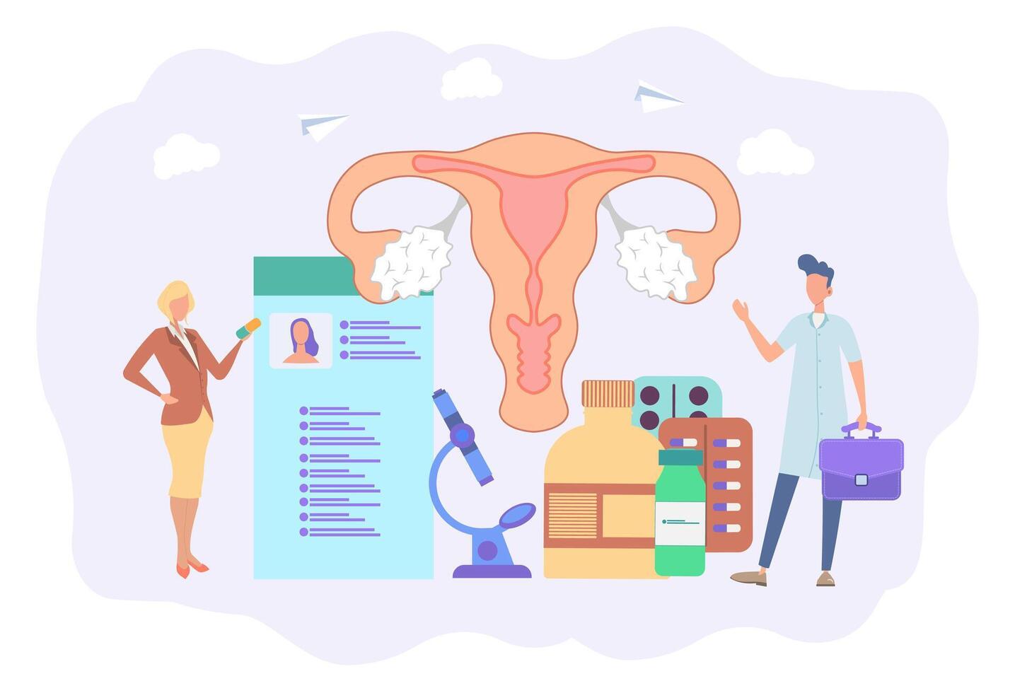 Artificial insemination technologies, surrogate mother, conception of a child, pregnancy. Uterine disease in women. Treatment of female organs. Colorful illustration. vector