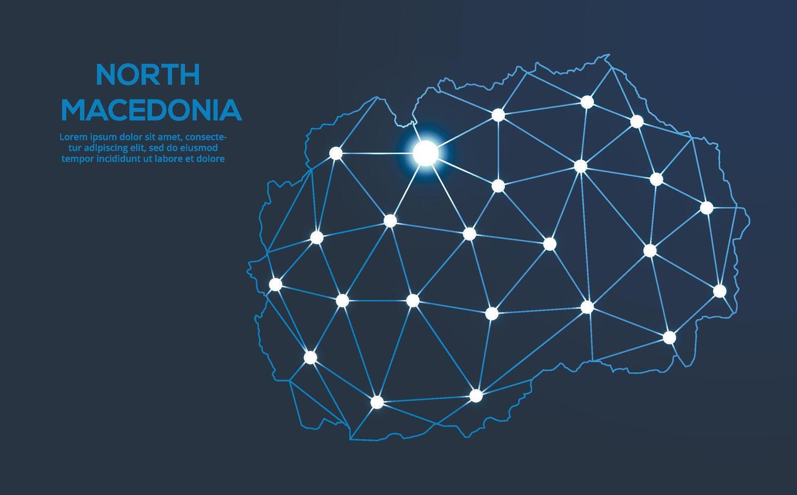 norte macedonia comunicación red mapa. bajo escuela politécnica imagen de un global mapa con luces en el formar de ciudades mapa en el formar de un constelación, mudo y estrellas vector