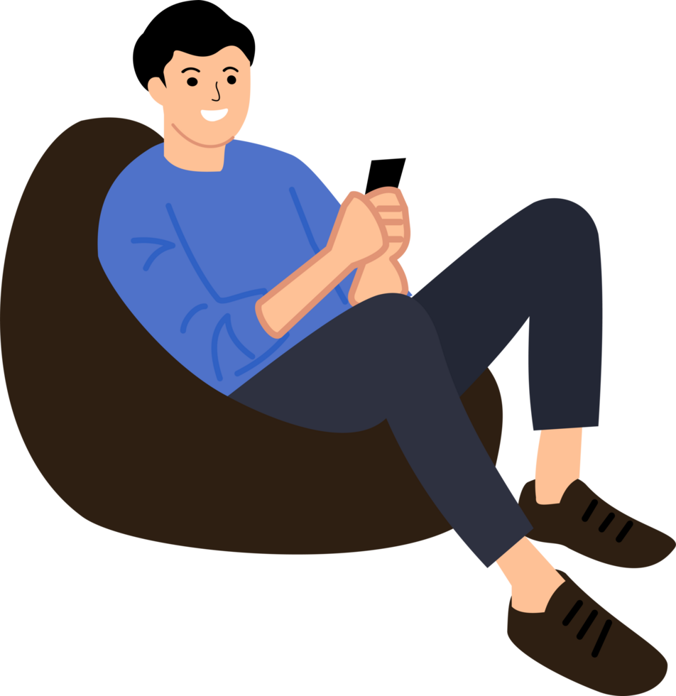 young man sit in chair use smartphone png