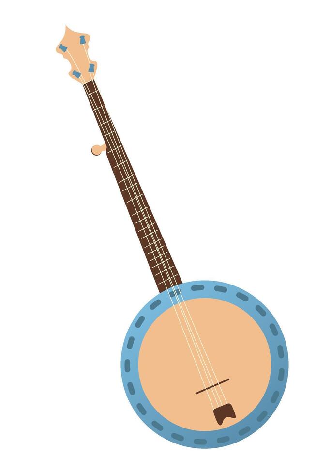 banjo, de cuerda acústico de madera banjo con diapasón. afroamericano música instrumento. vaquero estético concepto. salvaje Oeste, país estilo. plano ilustración aislado en blanco antecedentes. vector