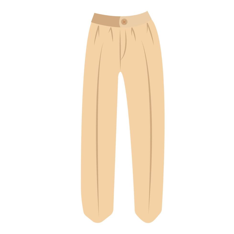 Part of basic wardrobe. Nude beige straight classic trousers. Clothing store, fashion. Flat style design, isolated . Fall print element, seasonal warm, cozy clothes. vector