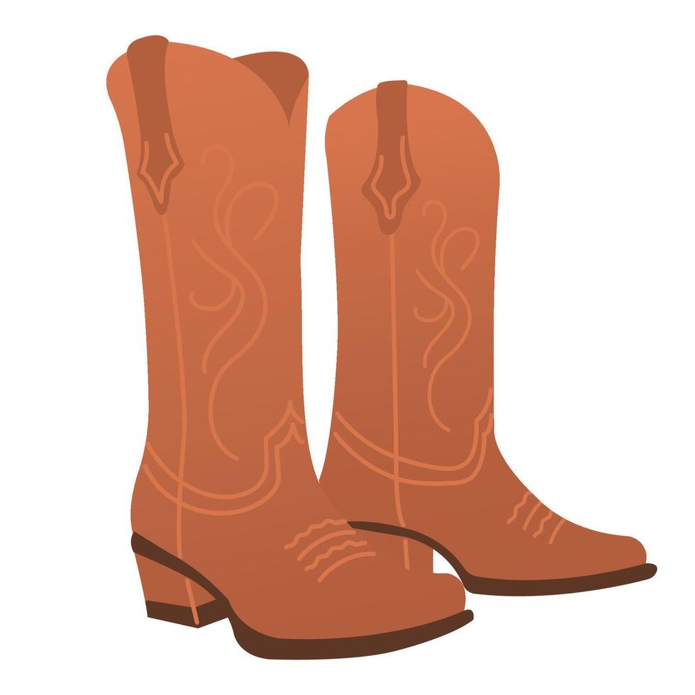 vaquero botas, vaquero estético concepto. salvaje Oeste, país estilo. plano ilustración aislado en blanco antecedentes. elemento para imprimir, bandera, tarjeta, folleto, logo. vector