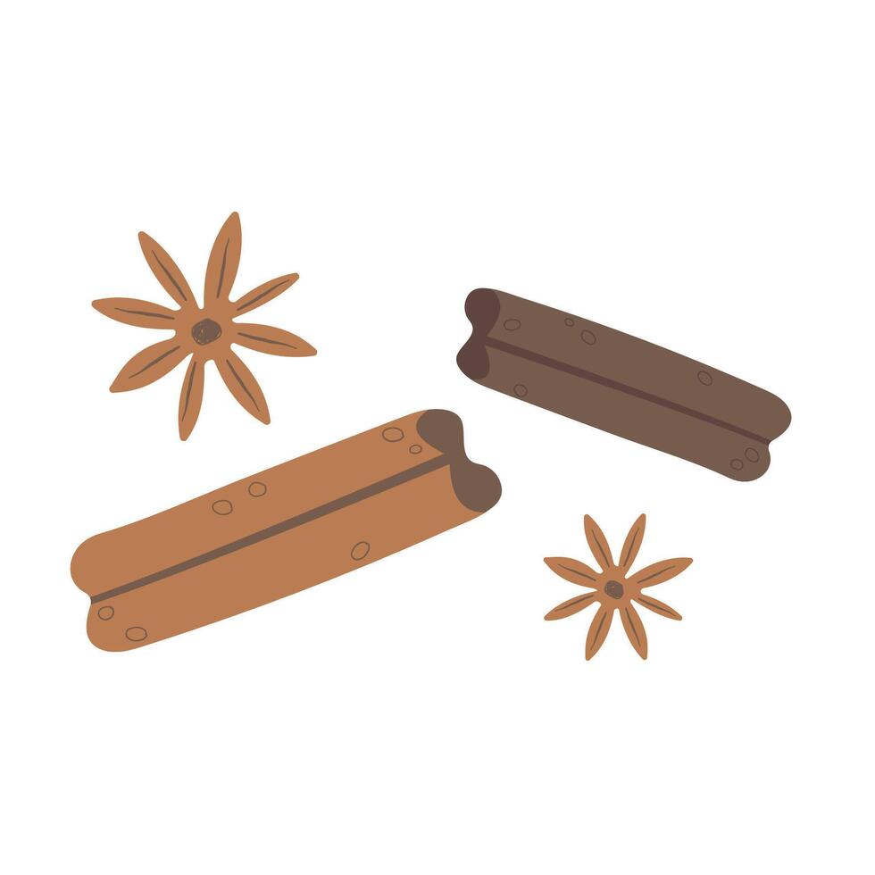 especias elementos para cocina. plano mano dibujado especias con textura ilustración. anís y canela. linda elementos para especia tienda. otoño platos concepto. vector