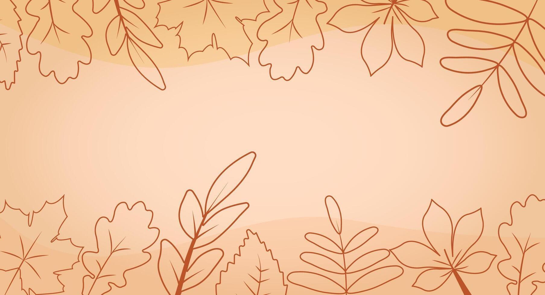 Simple minimalistic autumn background orange yellow. Outline leaves around the background, use for use in Presentation, Flyer and Leaflet, Cards, Landing, Website Design. illustration. vector