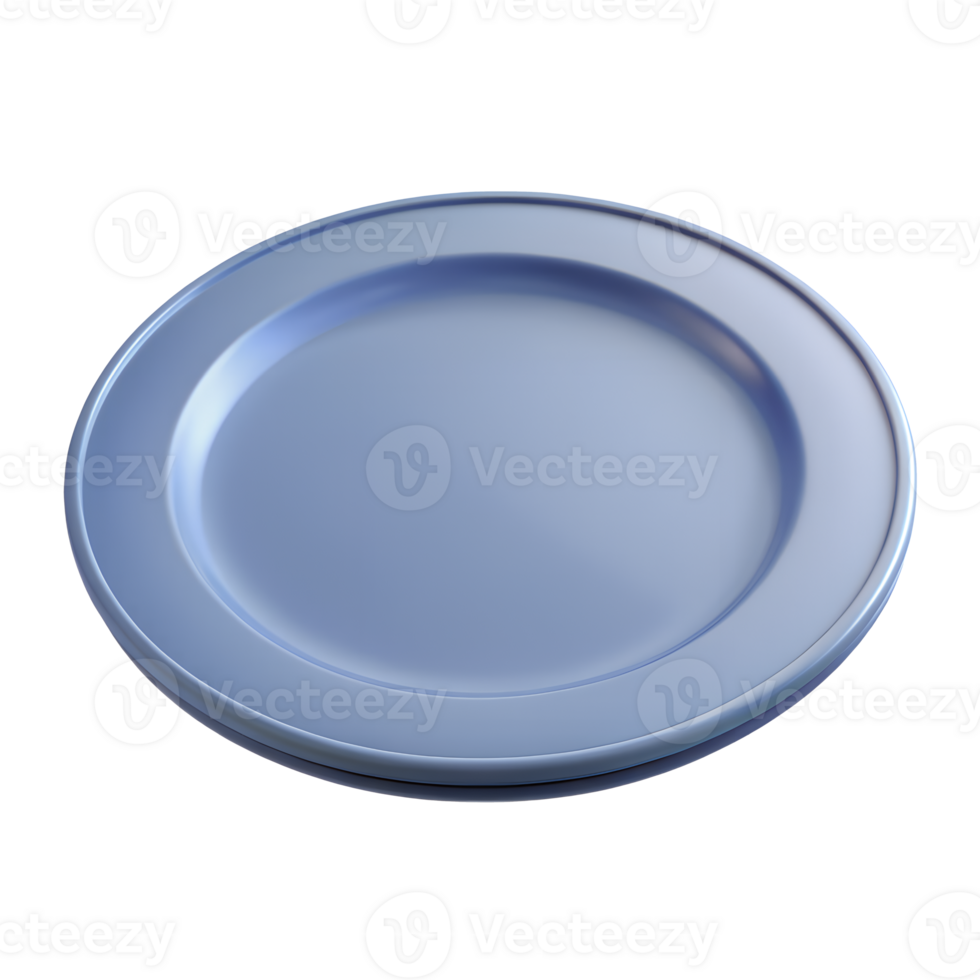 Blank blue plate. isolated 3D icon on transparent background png