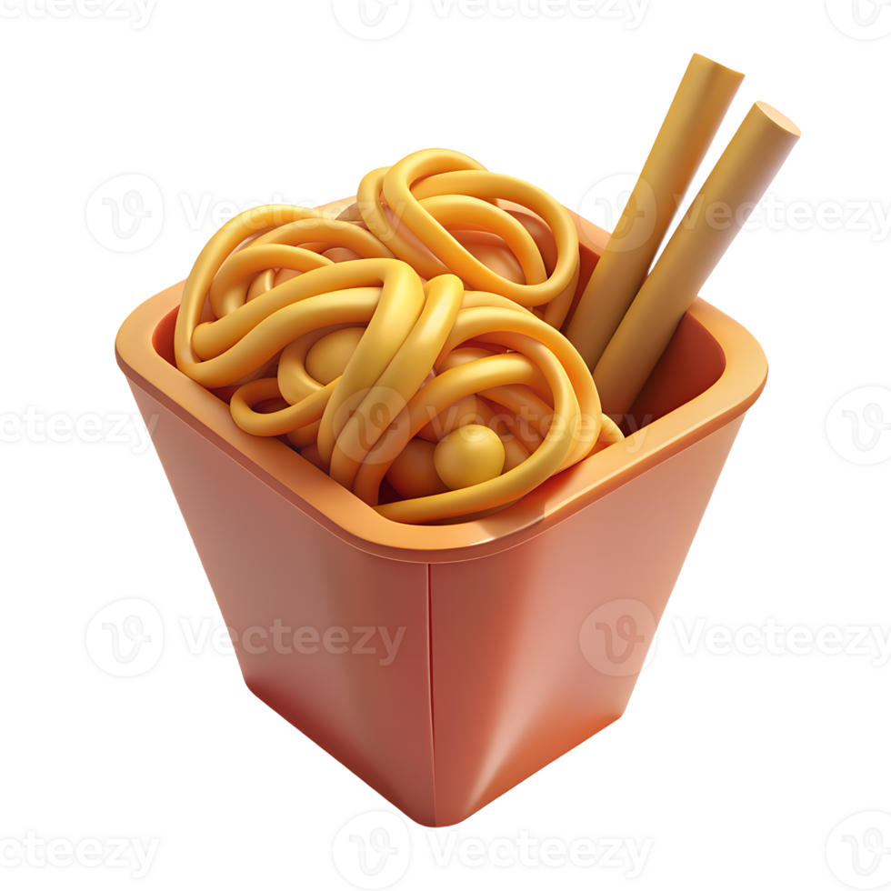 3D icon of Asian noodles with sticks. Streetfood on transparent background png