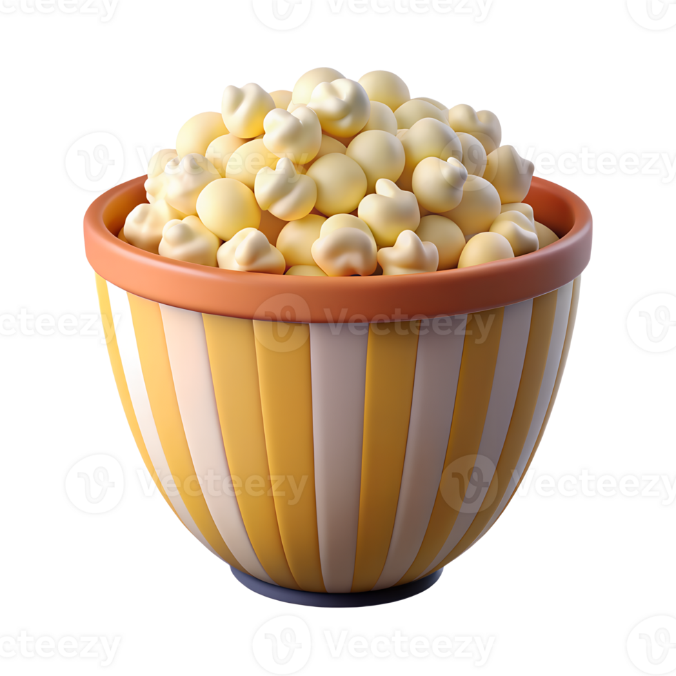 Popcorn in bowl 3D icon on transparent background png