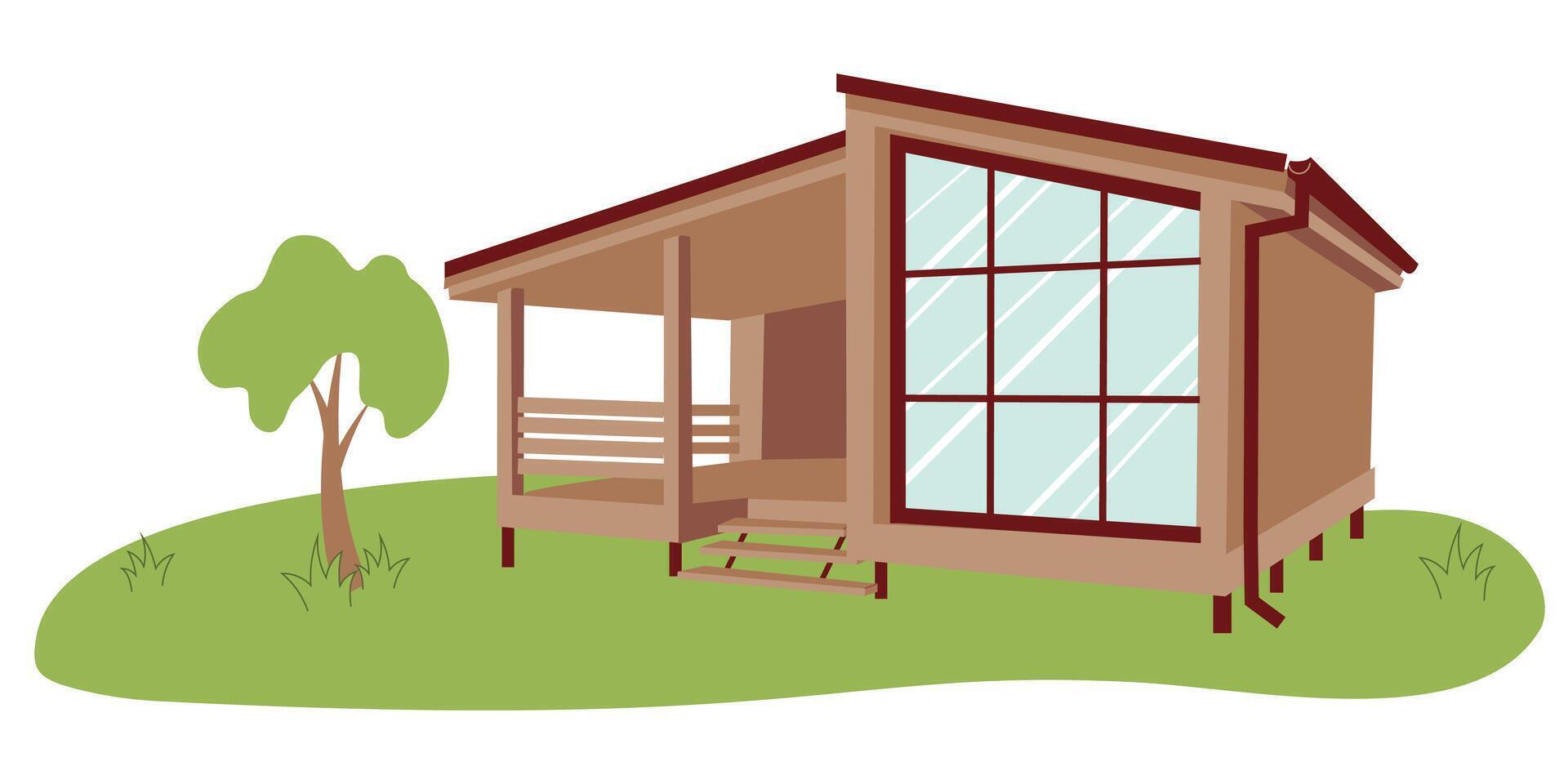 Modular home. Wooden eco-friendly modular house. New modular housing concept. Modular homes exterior designs vector