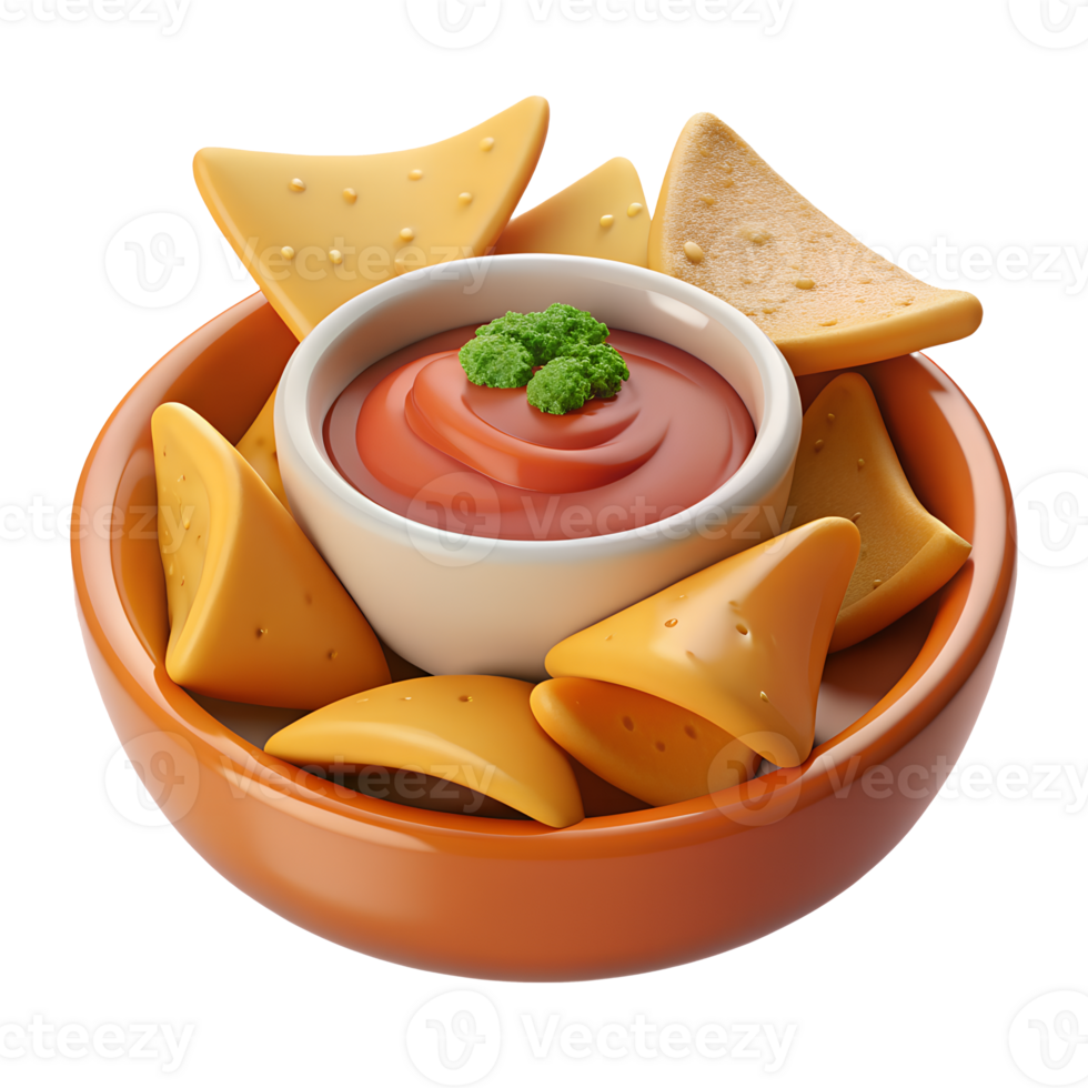 plate with nachos and sauce. 3D fast food icon on transparent background png