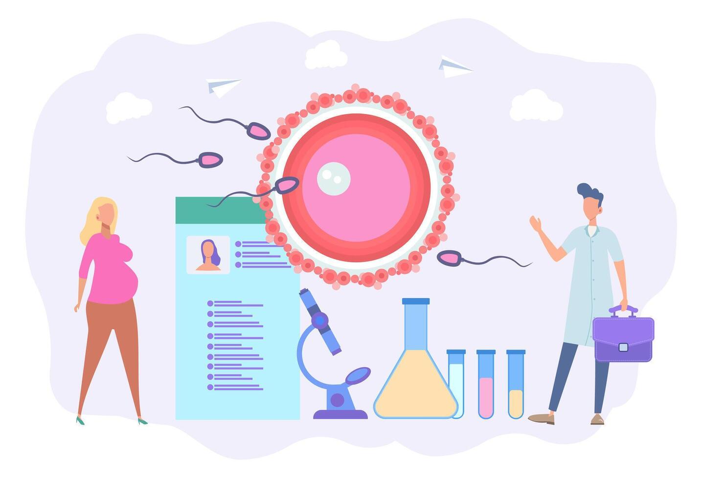 Artificial insemination technologies, surrogate mother, conception of a child, pregnancy. Uterine disease in women. Treatment of female organs. Colorful illustration. vector