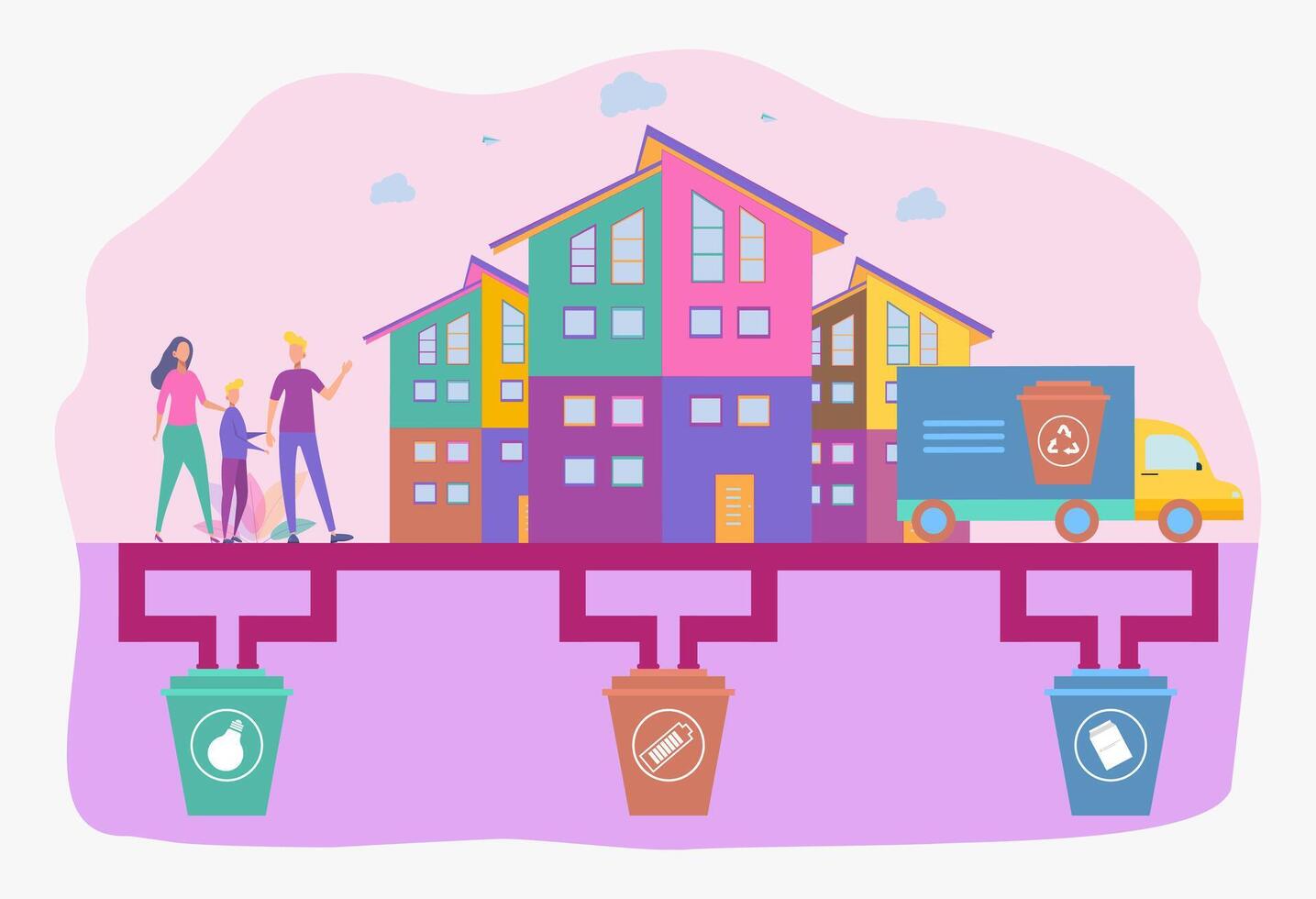 el concepto de clasificación y reciclaje basura. eliminación y disposición de desperdiciar, metáforas para limpieza el planeta desde el plastico. vistoso ilustración. vector