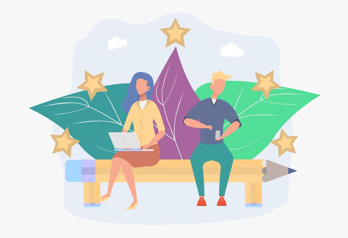 Best performance rating, rating five. People leave feedback and comments, the highest rating for successful work. Colorful illustration. vector