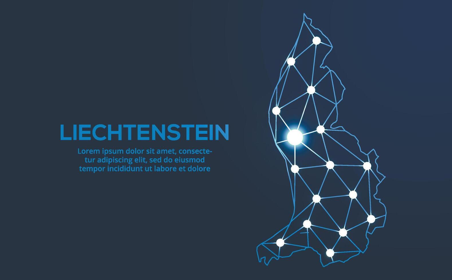 Liechtenstein communication network map. low poly image of a global map with lights in the form of cities. Map in the form of a constellation, mute and stars vector