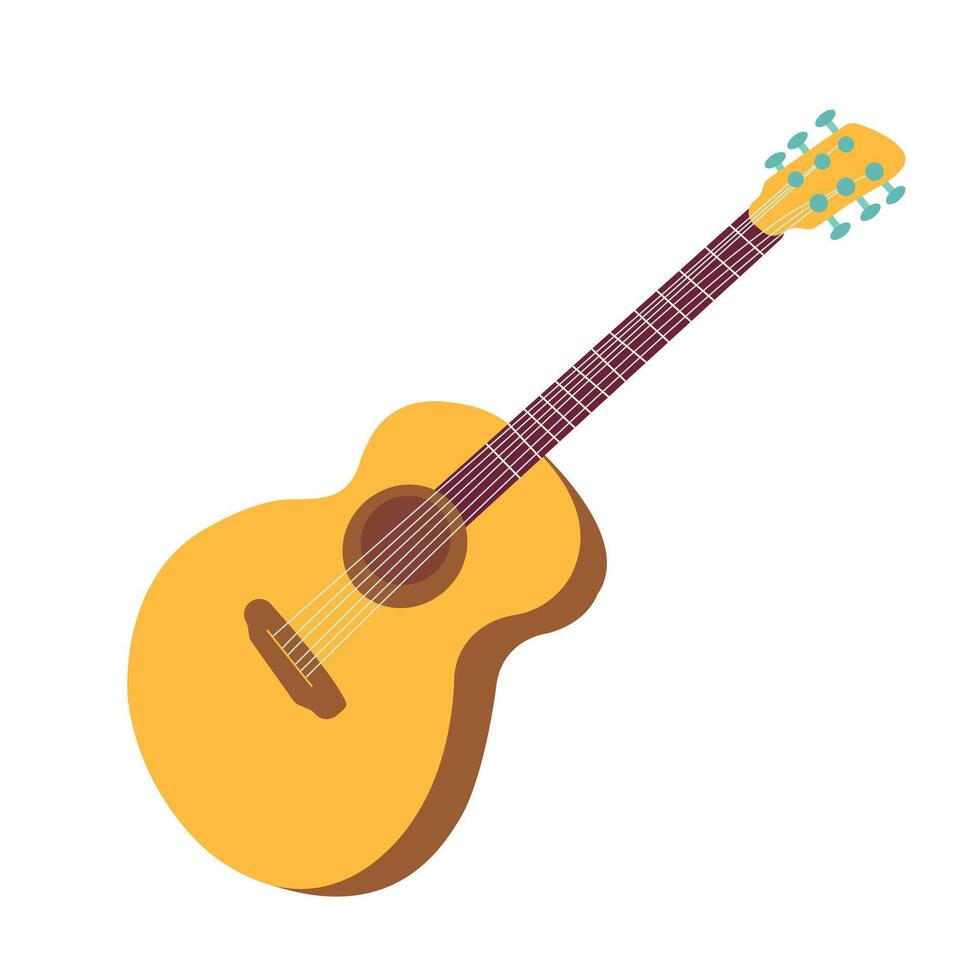 Classical Guitar. Flat Design Illustration Of Hand Drawn Acoustic Guitar. Illustration isolated on white background. Element for print, banner, card, brochure, logo. vector