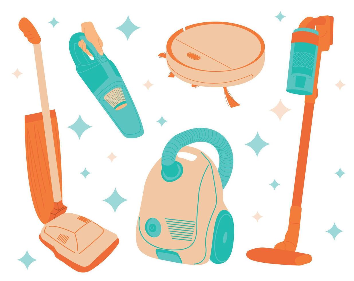 Vacuum cleaners flat set icon. illustration cleaning hoover on white background. Flat illustration for poster, icon, card, logo, label. vector