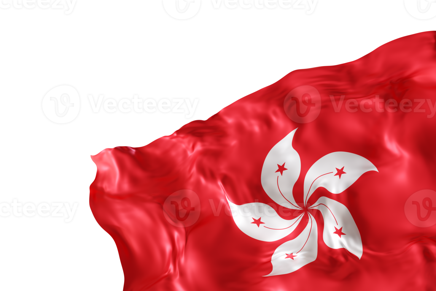 Realistic flag of Hong Kong with folds, on transparent background. Footer, corner design element. Cut out. Perfect for patriotic themes or national event promotions. Empty, copy space. 3D render png
