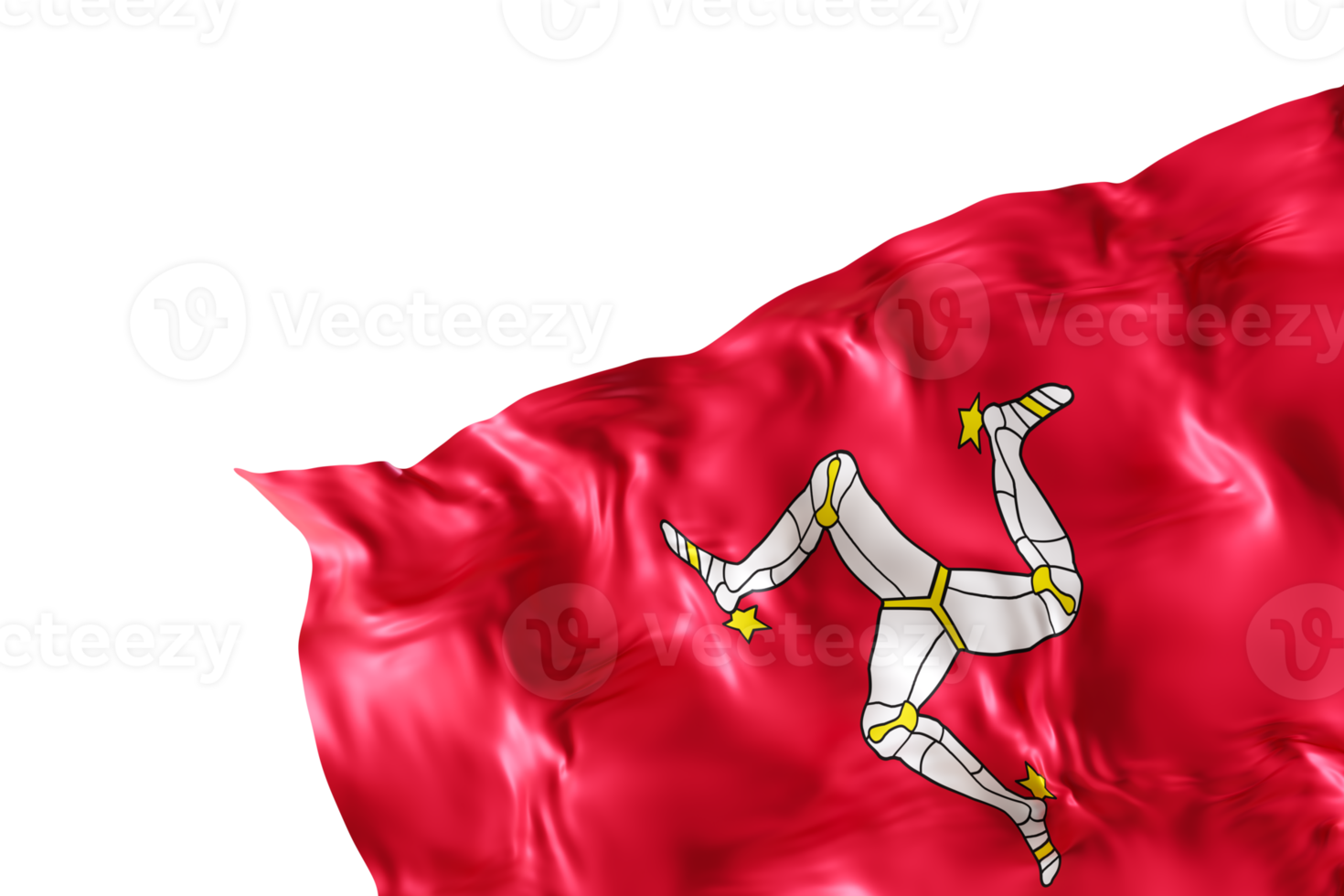 Realistic flag of Isle of Man with folds, on transparent background. Footer, corner design element. Cut out. Perfect for patriotic themes or national event promotions. Empty, copy space. 3D render png