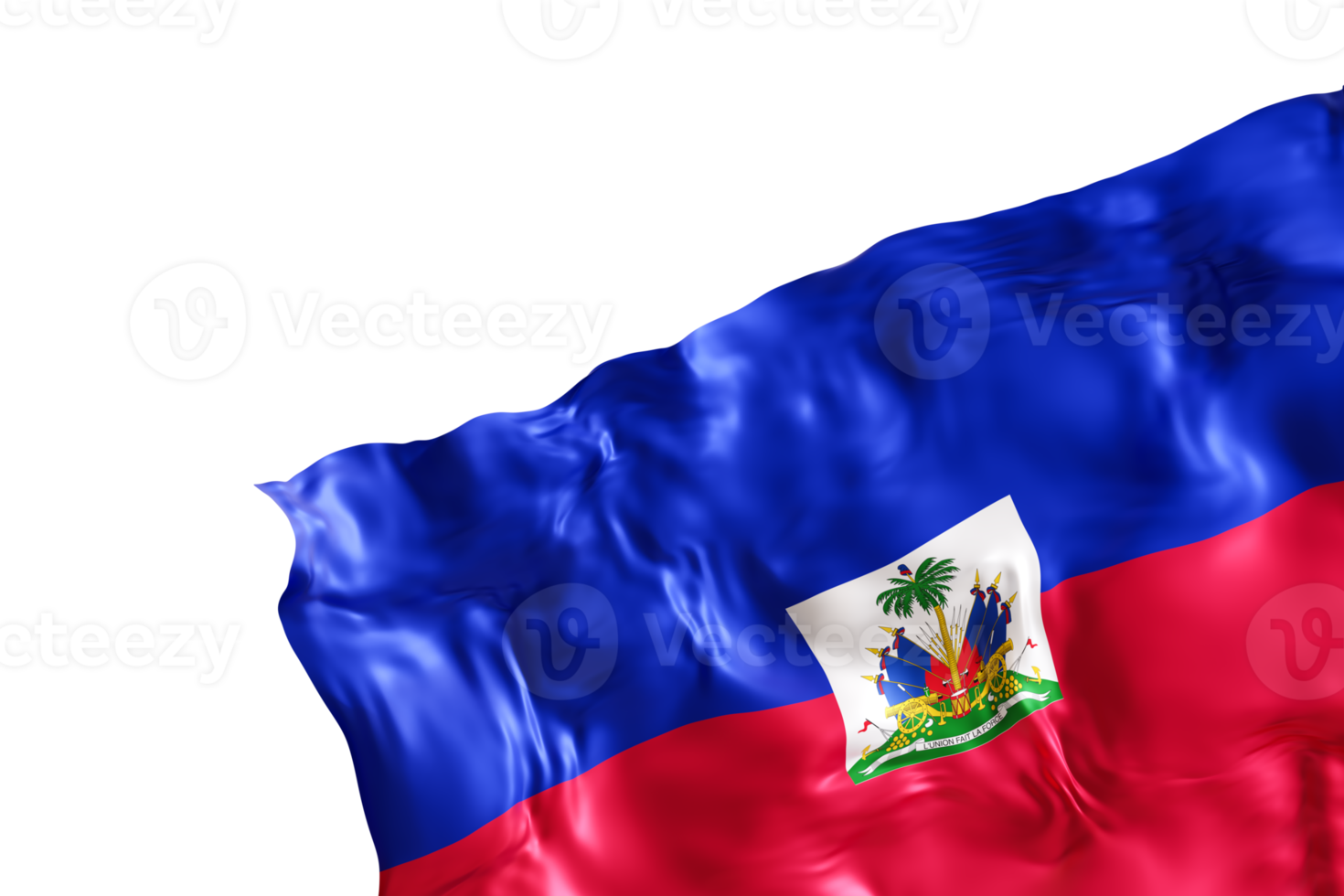 Realistic flag of Haiti with folds, on transparent background. Footer, corner design element. Cut out. Perfect for patriotic themes or national event promotions. Empty, copy space. 3D render png
