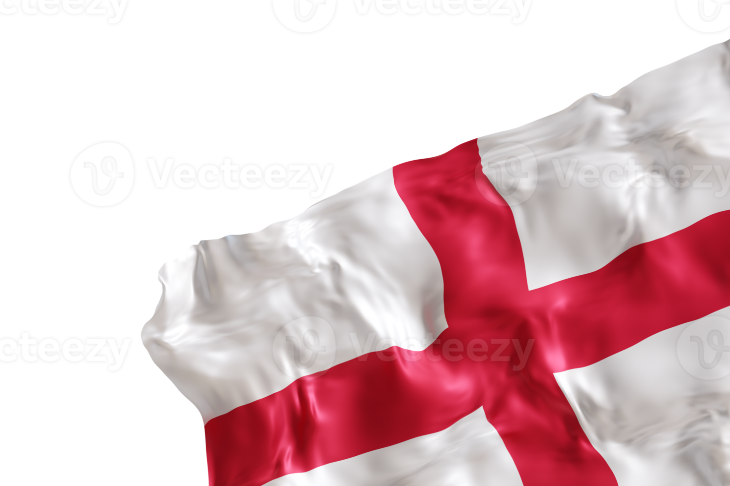 Realistic flag of England with folds, on transparent background. Footer, corner design element. Cut out. Perfect for patriotic themes or national event promotions. Empty, copy space. 3D render. png