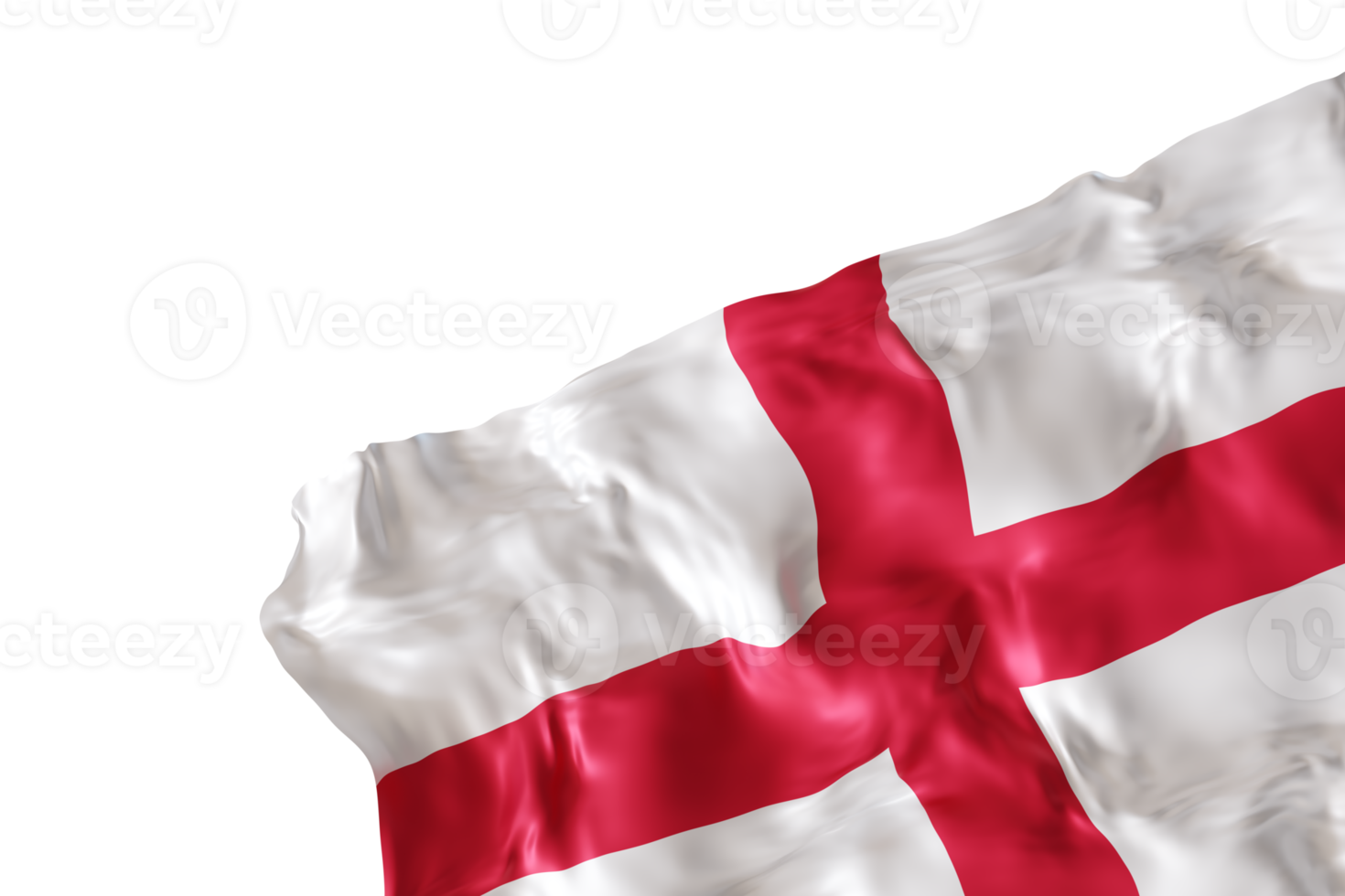 Realistic flag of England with folds, on transparent background. Footer, corner design element. Cut out. Perfect for patriotic themes or national event promotions. Empty, copy space. 3D render. png