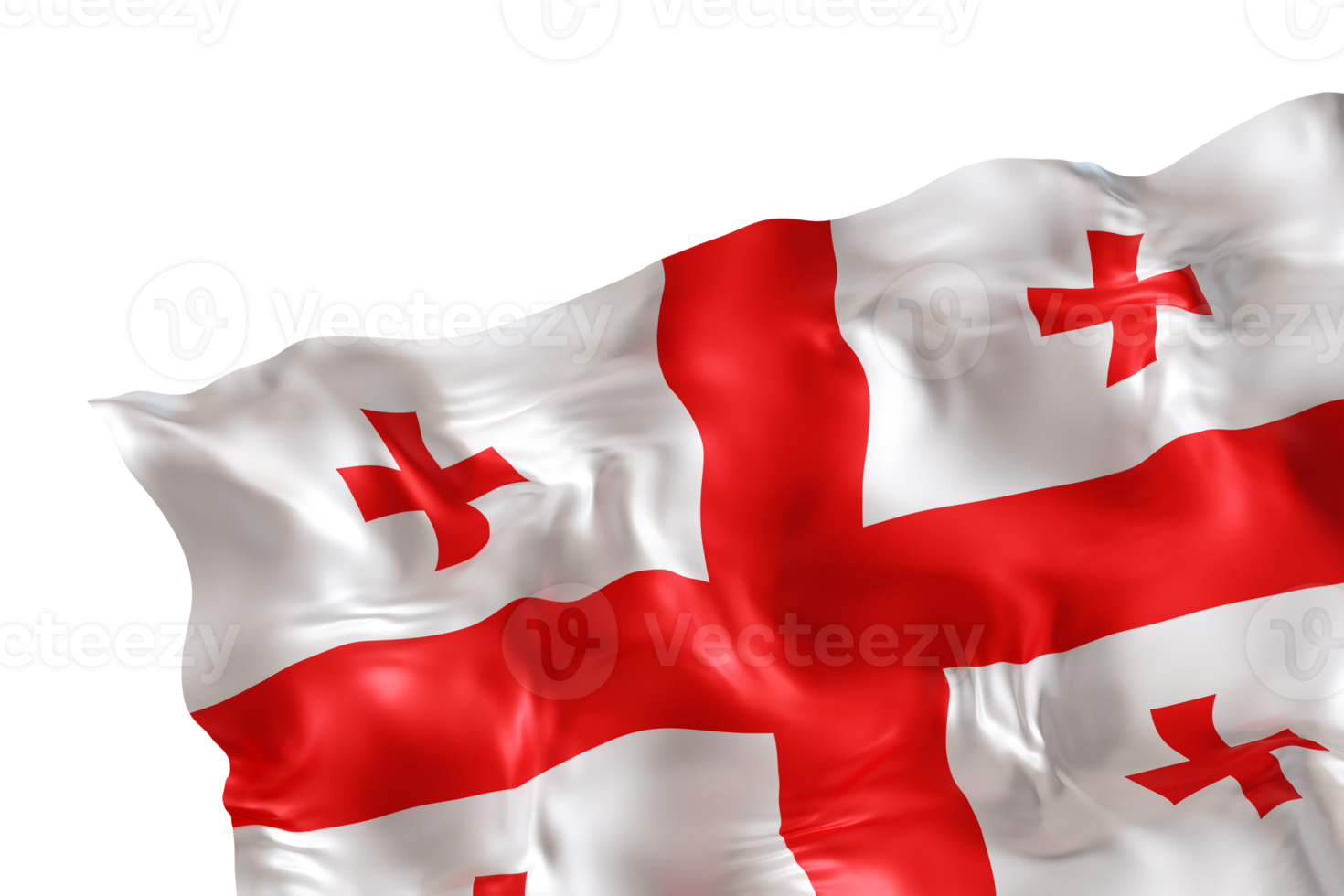 Realistic flag of Georgia with folds, on transparent background. Footer, corner design element. Cut out. Perfect for patriotic themes or national event promotions. Empty, copy space. 3D render png