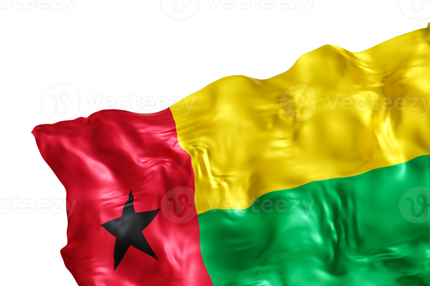 Realistic flag of Guinea Bissau with folds, on transparent background. Footer, corner design element. Cut out. Perfect for patriotic themes or national event promotions. Empty, copy space. 3D render png