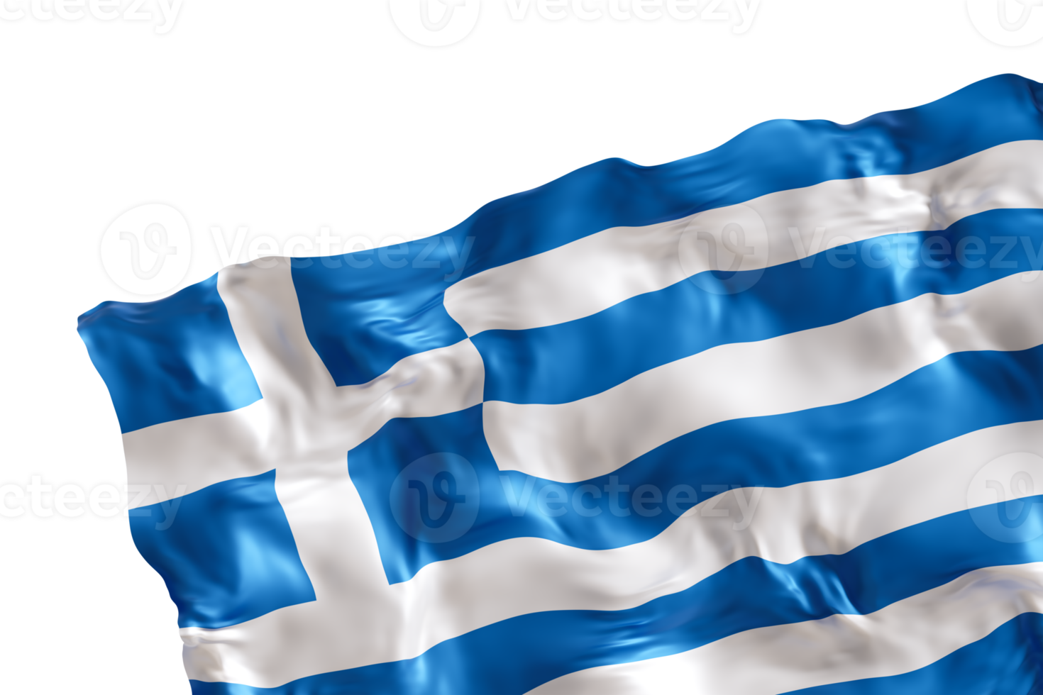 Realistic flag of Greece with folds, on transparent background. Footer, corner design element. Cut out. Perfect for patriotic themes or national event promotions. Empty, copy space. 3D render png