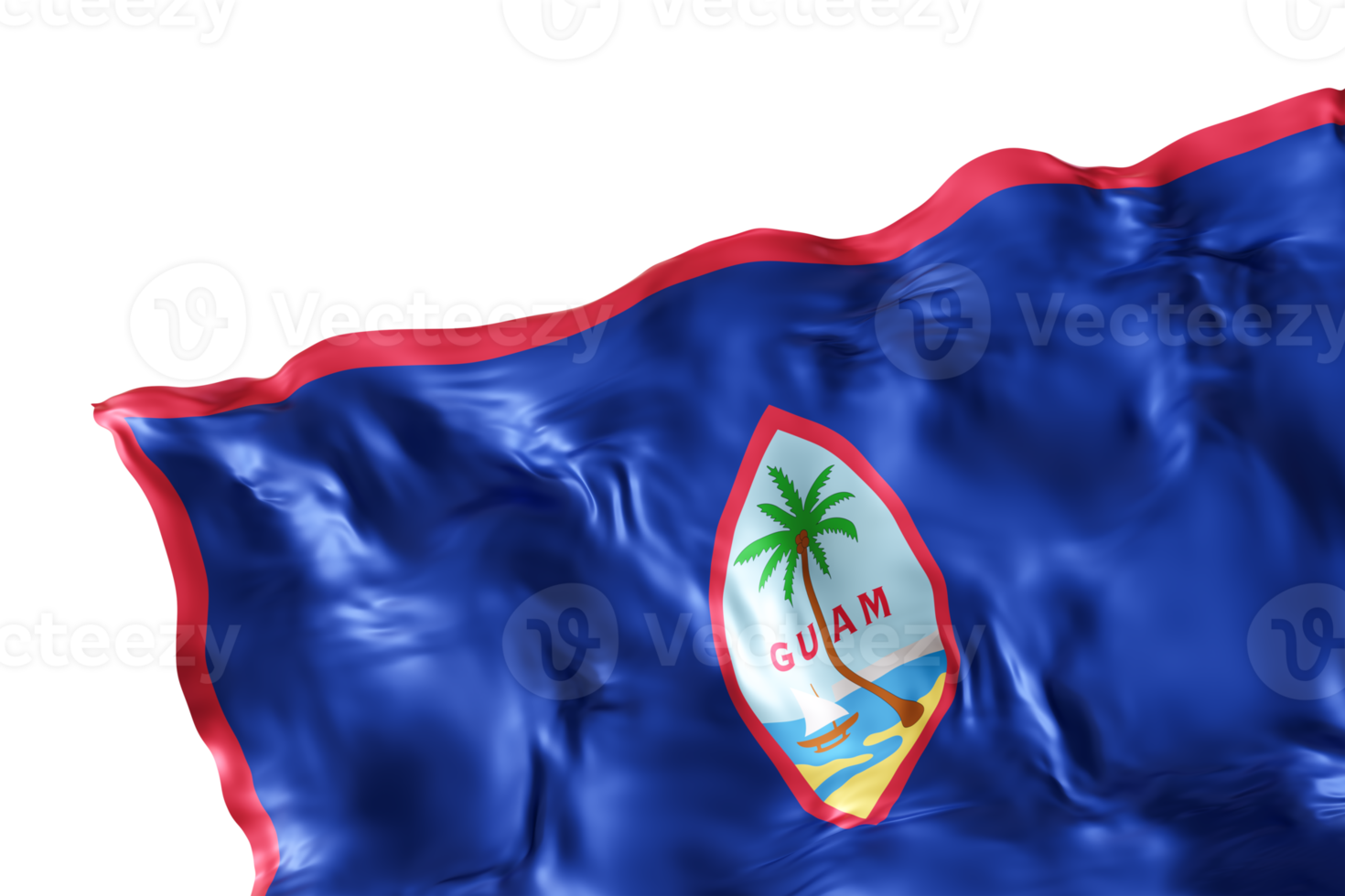 Realistic flag of Guam with folds, on transparent background. Footer, corner design element. Cut out. Perfect for patriotic themes or national event promotions. Empty, copy space. 3D render png