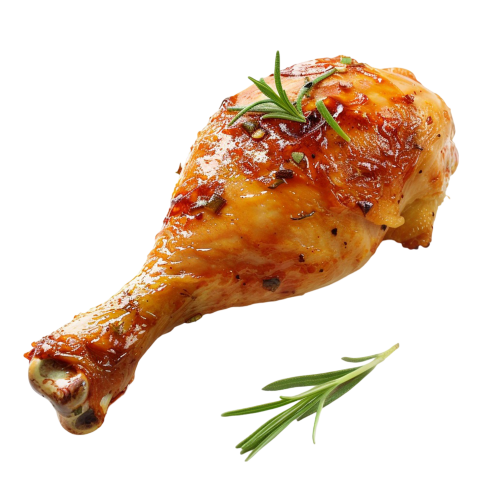 Generated AI Roast chicken leg with mint leaves isolated on transparent background png